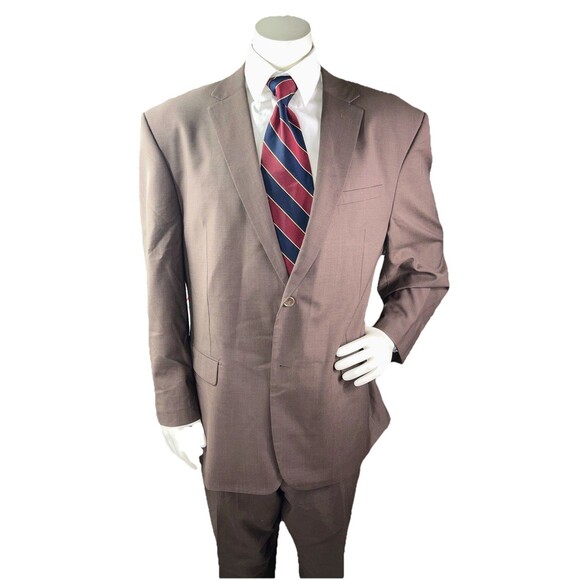 Prontomodo Europa Men 2pc Suit 100% Merino Wool 50R 44x27 Brown Micro Check - Picture 3 of 16